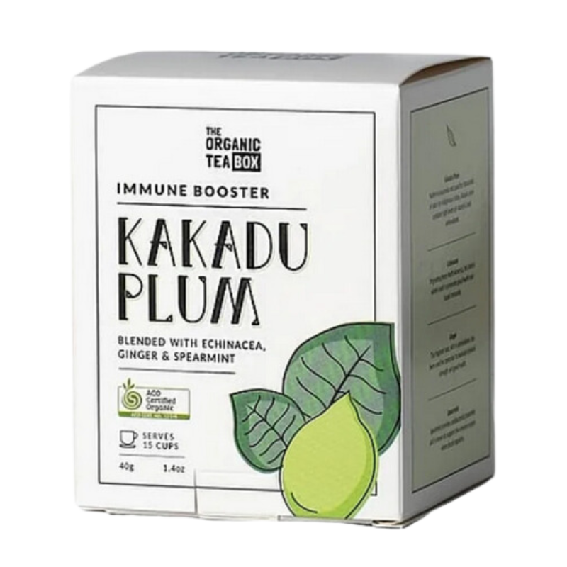 Kakadu Plum Immune Booster organic tea box by The Organic Tea Box, blended with Echinacea, Ginger and Spearmint, 40g